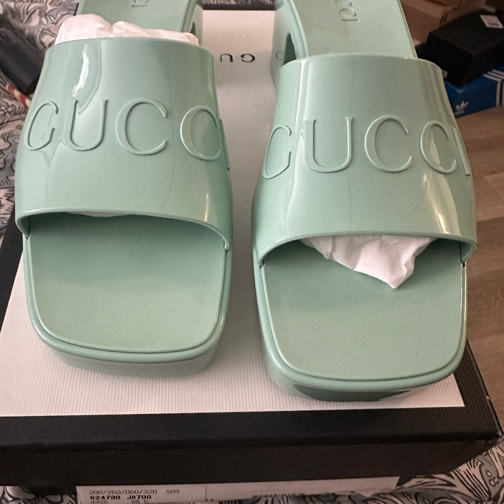 Gucci Mint Green Slide Sandals